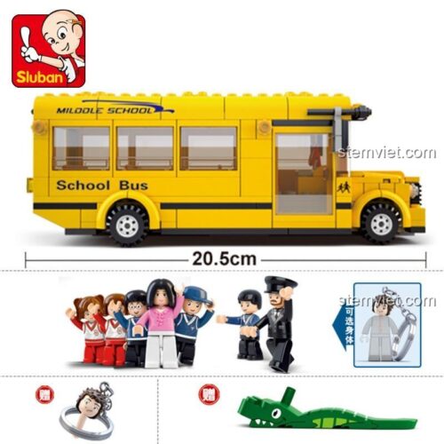 Kích thước đồ chơi xếp hình Trường trung học Sluban B0333, xe buýt dài 20.5cm.