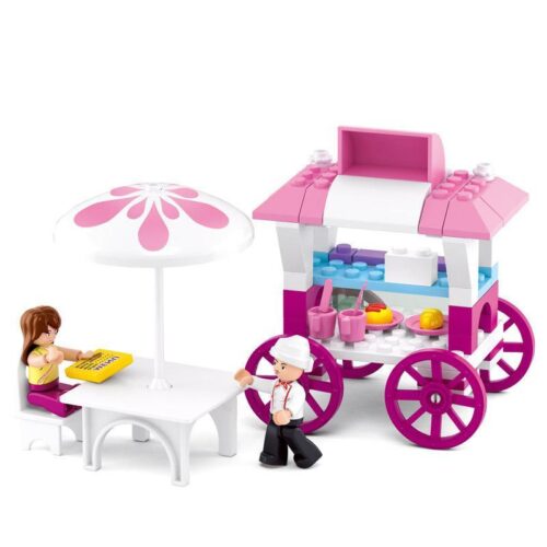 Hộp đồ chơi xếp hình Sluban B0522 quầy bánh mì di động, 78 chi tiết, món quà ý nghĩa cho con gái.