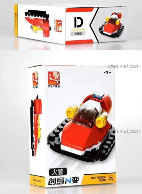 Hộp bộ đồ chơi Sluban M38-B0593 xe cứu hỏa biến hình, đồ chơi mô hình cứu hộ cho bé trai 4 tuổi, giá rẻ.