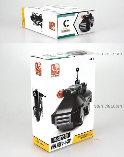 Hộp bộ đồ chơi Sluban M38-B0595C xe bọc thép chống bạo động, đồ chơi lắp ráp xe cảnh sát đặc nhiệm cho bé trai 4 tuổi, chất lượng cao