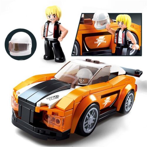 bộ lắp ghép Xe Đua Lợi Trảo Sơn Miêu Sluban M38-B0633B màu cam nổi bật, kèm minifigure tay đua Oliver, đồ chơi cho bé trai 6 tuổi giá rẻ.