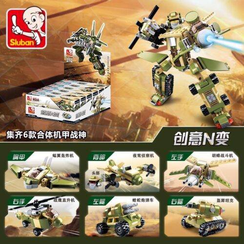 Hộp đồ chơi lắp ráp Sluban M38-B0636 Robot Lục Chiến Quân Vương hợp thể từ 6 mô hình quân sự. Món quà tuyệt vời cho bé trai 6 tuổi.