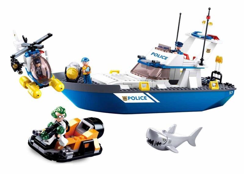 bộ lắp ráp Sluban M38-B0657 Đội Cảnh Sát Biển cho bé trai 6 tuổi giá rẻ, gồm tàu cảnh sát, trực thăng và mô tô nước
