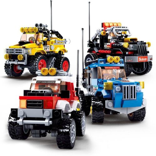 Bộ đồ chơi Xe Địa Hình Chinh Phục Sluban M38-B0663A, 4 mẫu xe off-road có giảm xóc, đồ chơi mô hình cho bé trai 6 tuổi