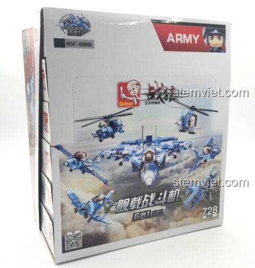 Mặt trước hộp đồ chơi mô hình Sluban M38-B0666 Biệt Đội Bay Chiến Lang, lắp được 7 kiểu khác nhau
