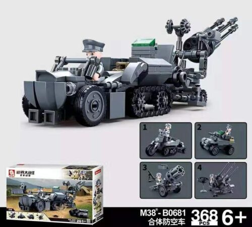Chi tiết minifigure lính Đức trên xe phòng không Sluban M38-B0681, đồ chơi lắp ráp quân sự cho bé trai.