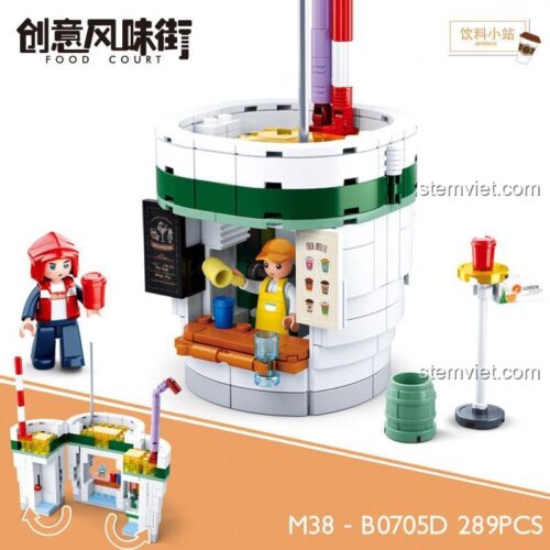 Hộp bộ lắp ráp Trạm Nước Giải Khát Sluban M38-B0705D với 289 chi tiết, món quà lý tưởng cho bé gái 6 tuổi.