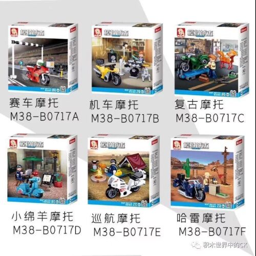 Bộ đồ chơi Sluban M38-B0717A Xe Mô Tô Đua và các mẫu xe khác trong series, mô hình xe máy đua phong cách đường phố, đồ chơi lắp ráp cho bé trai 6 tuổi giá tốt, chi tiết tinh xảo.