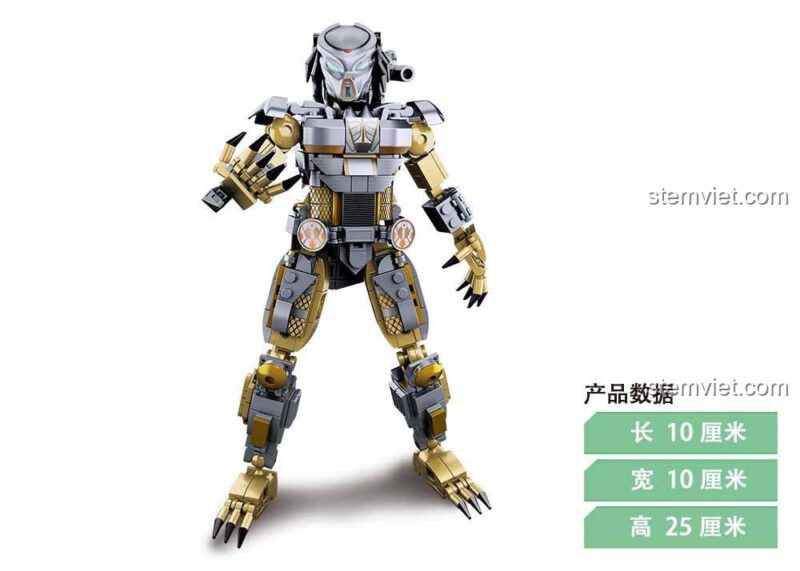 Kích thước mô hình Predator sau khi lắp ráp, cao 25cm, rộng 10cm.