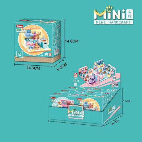 Bộ lắp ráp Mini Handcraft Sluban M38-B0757A 6 kiểu phòng ngủ/phòng khách cho bé gái 6 tuổi, thể hiện kích thước hộp chi tiết, giá tốt.