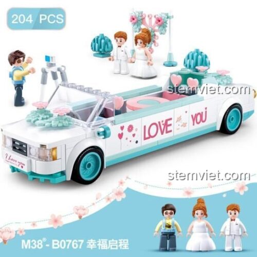 Hộp đồ chơi xếp hình Sluban M38-B0767 xe hoa đám cưới, gồm 204 mảnh ghép, quà tặng ý nghĩa cho con gái.