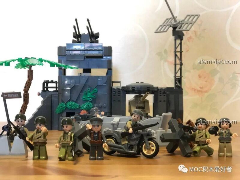 Dàn 8 minifigures của bộ Sluban M38-B0861, bao gồm lính Đồng Minh, lính Đức và sĩ quan Đức.
