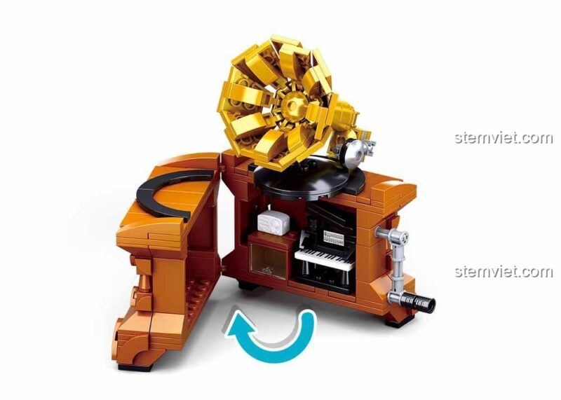 Mô hình Máy Hát Đĩa Cổ Sluban M38-B0881 có thể mở ra, đồ chơi lắp ráp Tiệm Đồ Cổ với chi tiết nội thất tinh xảo, đáng tiền.
