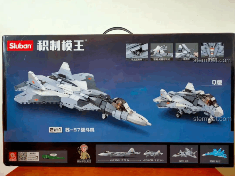 Bộ lắp ghép Sluban M38-B0986 Máy bay chiến đấu Su-57 (893 mảnh ghép) - Tiêm Kích Tàng Hình và Lắp Được 2 Kiểu, đồ chơi lắp ráp Tiêm kích tàng hình Su-57, đồ chơi mô hình Máy bay quân sự Su-57, cho bé trai 6 tuổi, giá tốt