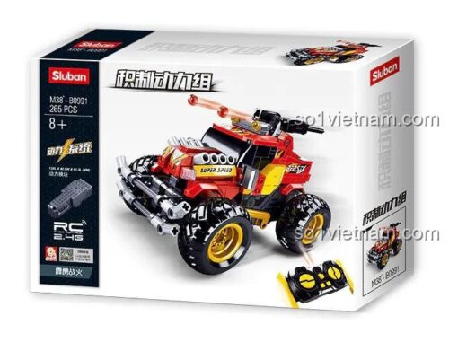 Hộp đồ chơi lắp ráp Sluban M38-B0991 Xe Đại Bánh Điều Khiển Từ Xa có tính năng bắn đạn nhựa, phù hợp bé trai 8 tuổi, giá rẻ.