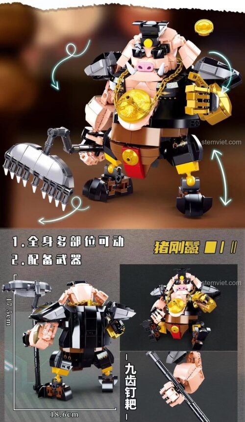 Mô hình Trư Bát Giới Sluban M38-B1009 thể hiện khớp nối linh hoạt, đồ chơi lắp ráp 547 mảnh giúp bé trai 6 tuổi phát triển tư duy.