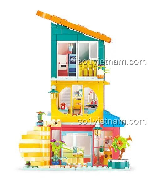 Chi tiết bộ đồ chơi Ngôi nhà xếp chồng sắc màu Sluban M38-B1090