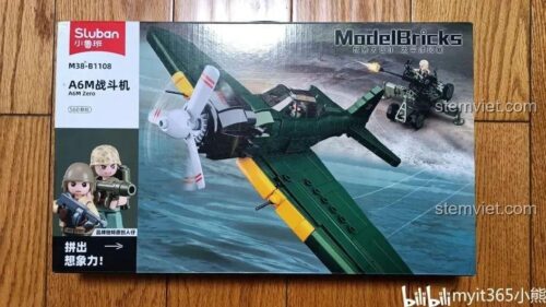 Bộ lắp ráp máy bay chiến đấu A6M Zero Sluban M38-B1108 và pháo cao xạ, đồ chơi mô hình quân sự cho bé trai 8 tuổi.