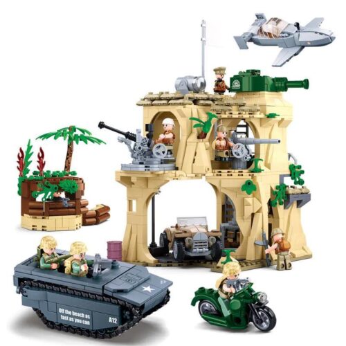 Toàn cảnh bộ lắp ghép Trận chiến Iwo Jima Sluban M38-B1111, đồ chơi quân sự 1124 mảnh cho bé trai 10 tuổi giá rẻ.