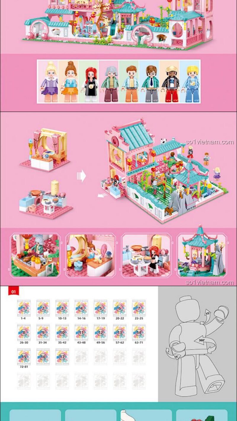 Ngôi nhà cổ Trung Hoa Sluban M38-B1116 hướng dẫn lắp ghép Sluban B1116 Cảnh quan sân vườn