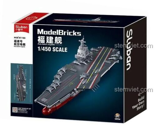 Hộp bộ lắp ráp Sluban M38-B1188 Tàu sân bay Phúc Kiến, đồ chơi xây dựng 1312 mảnh ghép, quà tặng cho bé trai 8+