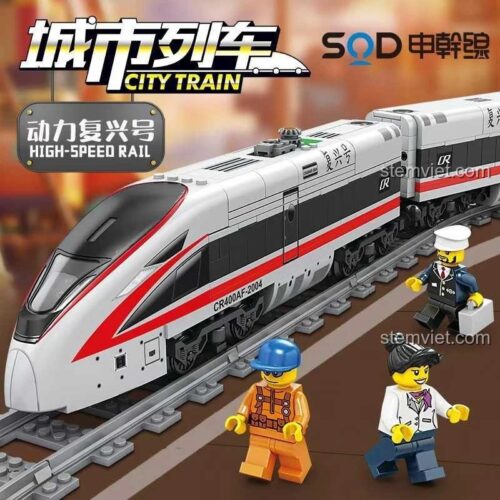 Hộp sản phẩm bộ xếp hình Tàu điện cao tốc SOD 98228, hiển thị kích thước và số lượng 484 mảnh ghép.