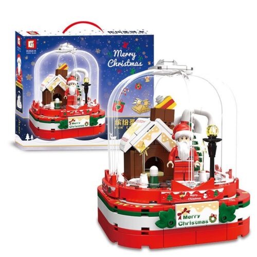 Bộ lắp ghép Giáng Sinh Vui Vẻ Sugor Block JXL803, mô hình hộp nhạc Giáng Sinh có Ông già Noel và đèn LED, quà tặng giá tốt cho bé trai, bé gái 6 tuổi.