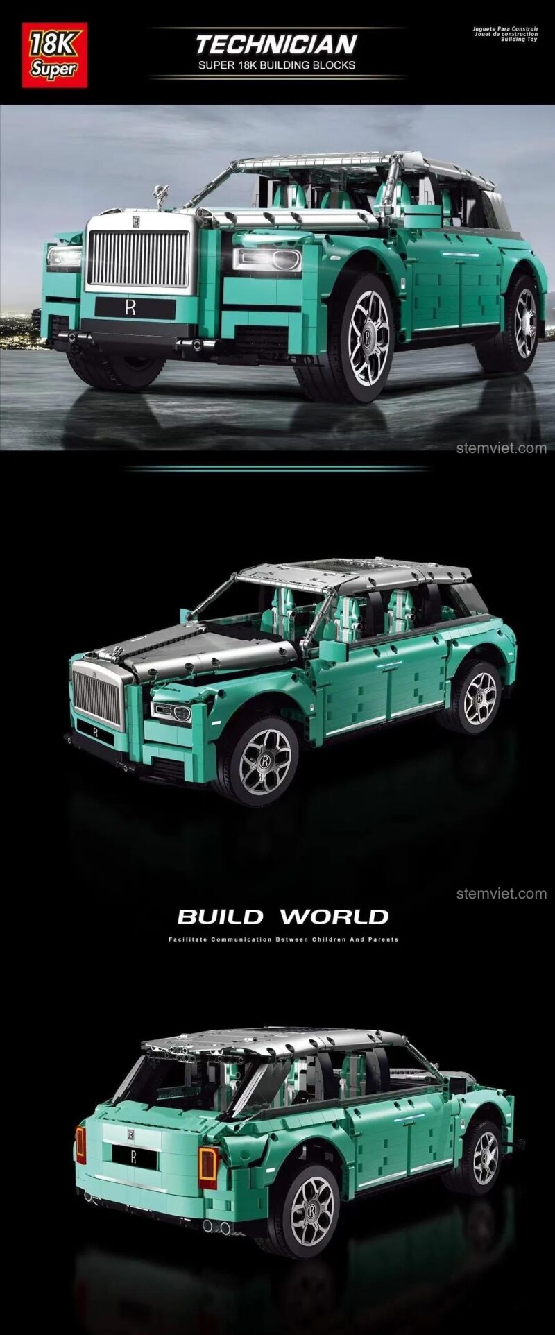 Chi tiết nội thất và ghế ngồi có thể trượt của mô hình Rolls-Royce Cullinan Super 18K K93, bộ lắp ghép xe hơi sang trọng.