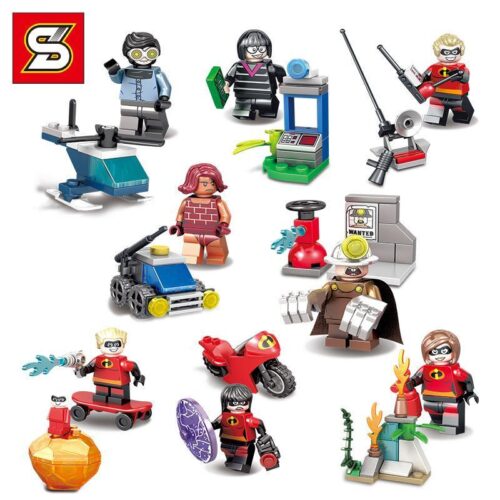 Bộ minifigures Gia đình Siêu Nhân SY 1089-3 với 8 nhân vật siêu anh hùng, đồ chơi lắp ráp chất lượng cao cho bé trai 6-12 tuổi, giá tốt.
