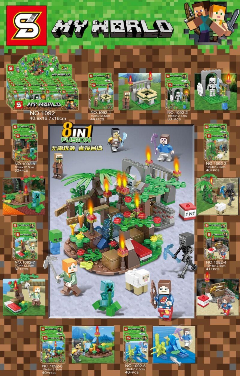 Bộ lắp ghép SY 1092 Minecraft Cảnh Quan Sinh Tồn 8 Trong 1, đồ chơi lắp ráp Thế Giới Minecraft cho bé trai 6 tuổi, chất lượng tốt, giá rẻ.