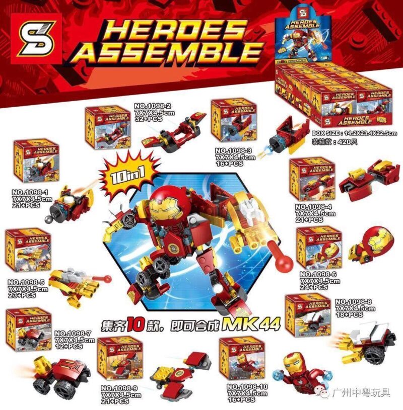Bộ lắp ráp Người Sắt Hulkbuster MK44 SY 1098-9 10 kiểu kết hợp, đồ chơi mô hình cho bé trai 6 tuổi, giá tốt