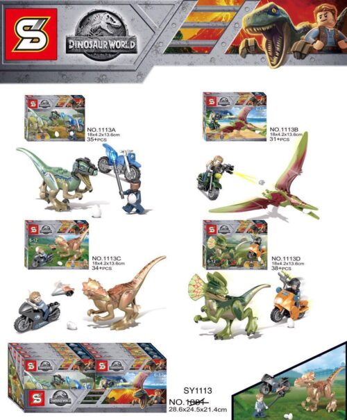 Đồ chơi mô hình Khủng long xanh SY1113 với minifigure và xe máy, bộ lắp ghép cho bé trai 6 tuổi