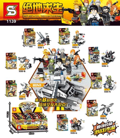 Bộ lắp ráp SY 1139 chủ đề PUBG với 8 minifigures và vũ khí, đồ chơi xếp hình xe tăng airdrop cho bé trai 6 tuổi giá rẻ.