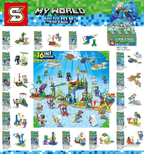 Bộ lắp ghép Thế giới dưới nước Minecraft SY 1162 (543 mảnh) cho bé trai 6 tuổi, giá rẻ. Lắp được 16 mô hình nhỏ và 1 mô hình lớn.