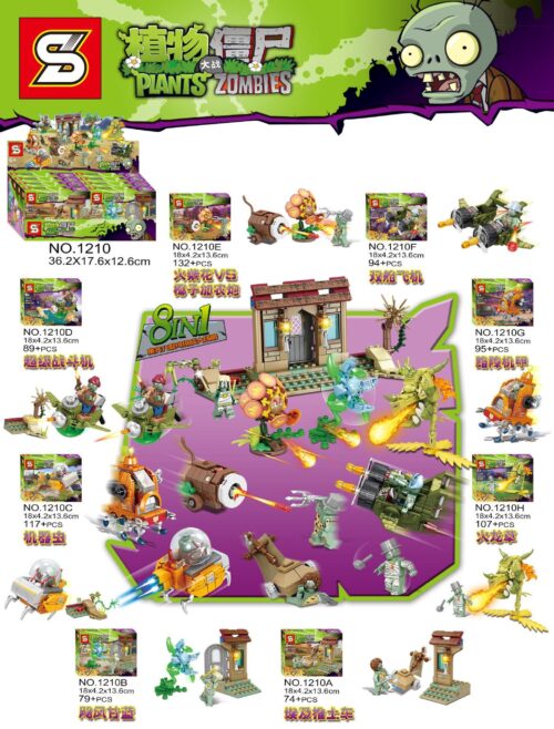 Bộ đồ chơi lắp ráp SY 1210 Plants vs. Zombies Đại Chiến Sân Vườn 8 trong 1, giá rẻ cho bé trai 6 tuổi.