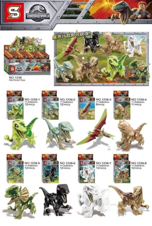 Bộ lắp ráp 8 khủng long Kỷ Jura SY 1238, đồ chơi xếp hình Jurassic World giá rẻ cho bé trai 6 tuổi.