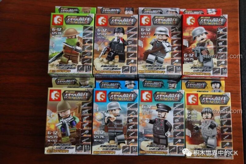 Các hộp minifigure SY 12579 Binh sĩ Ba Lan và lính Đức. Đồ chơi lắp ráp chất lượng cao, tương thích LEGO®.