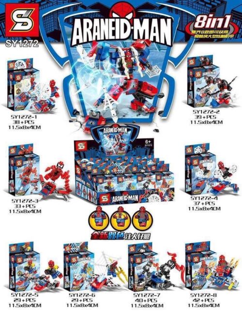 Bộ đồ chơi Người Nhện SY1272 8 trong 1, đồ chơi lắp ráp Spider-Man JIAZHI giá tốt cho bé trai 6 tuổi, mô hình Người Nhện biến hình chiến đấu dũng mãnh.