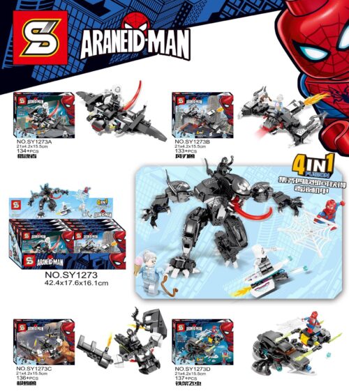 Bộ lắp ghép SY1273 Người Nhện Venom Mech 4 trong 1, đồ chơi lắp ráp robot Người Nhện cho bé trai 6 tuổi, giá tốt.