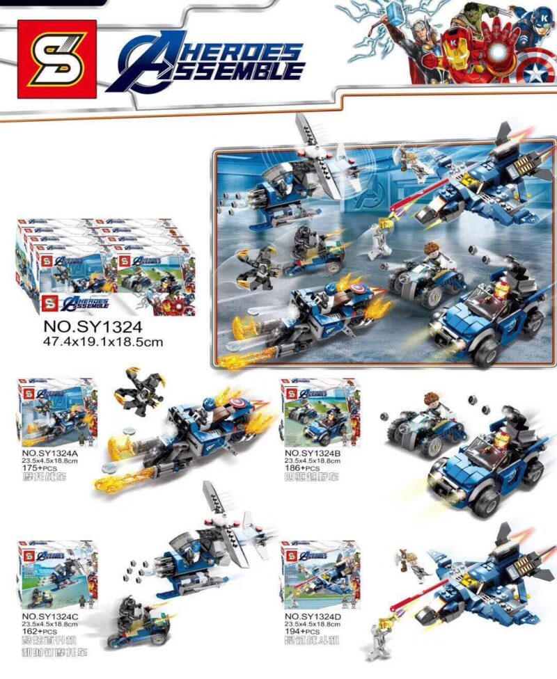 Bộ lắp ráp SY1324 Avengers 4: Chiến Cơ và Xe Chiến Đấu 4 Trong 1, đồ chơi lắp ghép Avengers 4 siêu anh hùng cho bé trai 6 tuổi, chất lượng cao, giá tốt.