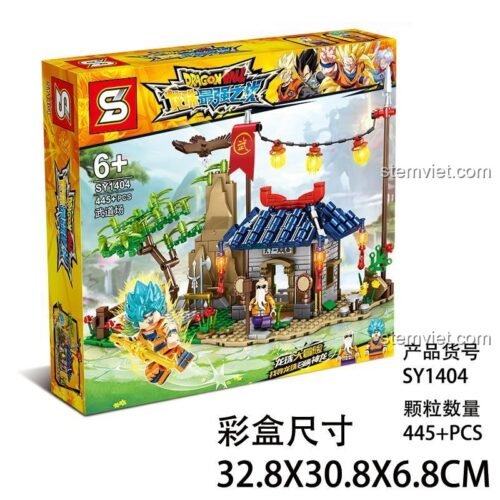 Hộp bộ lắp ghép SY1404 Võ Đài Đại Chiến Rồng Thần, đồ chơi lắp ráp SY Dragon Ball 445 mảnh cho bé trai 6 tuổi, kích thước hộp 32.8x30.8x6.8cm.