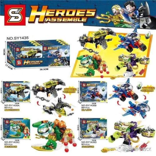 Bộ lắp ráp Phương tiện Anh hùng DC SY1435, đồ chơi lắp ghép Xe chiến đấu Batman, Tàu ngầm Aquaman, Máy bay Joker, Xe chiến đấu Superman cho bé trai 6 tuổi, giá tốt