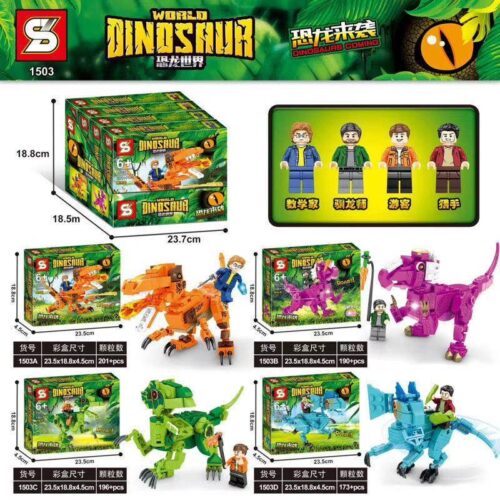 Bộ đồ chơi Khủng Long Lắp Ráp SY 1503C giá rẻ, mô hình khủng long xanh kèm minifigure thợ săn cho bé trai 6 tuổi, chất lượng tốt.