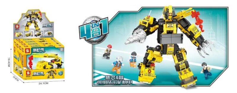 Bộ lắp ghép Robot Khai Thác SY 1586A 4 trong 1, hộp sản phẩm và mô hình robot lớn, phù hợp bé trai 6 tuổi, giá tốt
