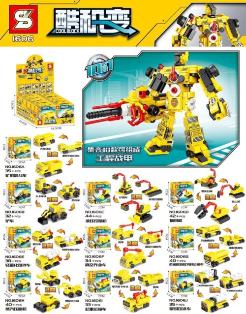 Bộ lắp ghép SY 1606 Robot Biến Hình Kỹ Sư 10 Trong 1 giá tốt cho bé trai 6 tuổi, chất lượng cao, lắp được 10 kiểu xe công trình và robot chiến giáp.
