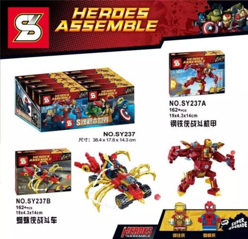 Bộ lắp ghép SY237 Heroes Assemble Biệt Đội Anh Hùng Người Sắt Người Nhện, đồ chơi lắp ráp cho con trai 6 tuổi, giá rẻ.