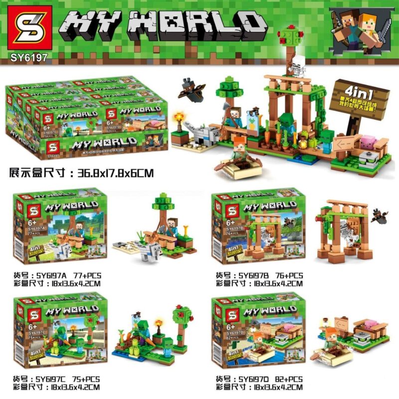 Bộ lắp ráp Minecraft SY6197, Đồ chơi Minecraft SY - Bộ đồ chơi lắp ráp chủ đề Minecraft 4 trong 1, phù hợp cho bé trai 6 tuổi trở lên, mang đến trải nghiệm xây dựng sáng tạo.