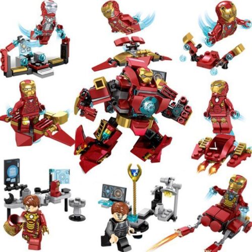 Bộ đồ chơi Người Sắt Iron Man SY624-5 với 8 minifigures có thể hợp thể thành Anti-Hulk Armor, món quà giá tốt cho bé trai 6 tuổi phát triển tư duy.