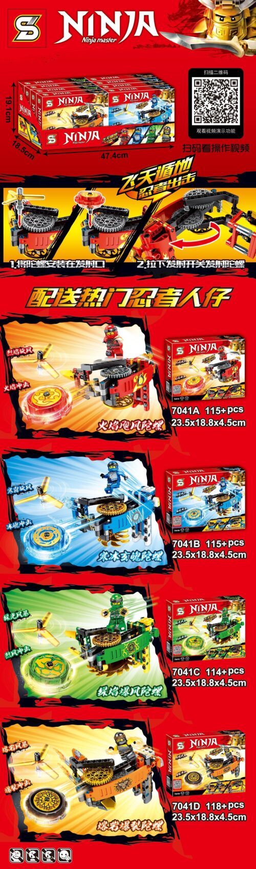Bộ lắp ghép Ninja Master SY 7041 cho bé trai 6 tuổi, đồ chơi lắp ráp con quay chiến đấu giá tốt, bộ lắp ghép 4 kiểu con quay