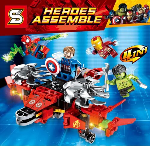 Bộ lắp ghép SY 7044D Siêu Anh Hùng Avengers 4 trong 1, đồ chơi lắp ráp cho bé trai 6 tuổi, chất lượng cao, giá tốt.